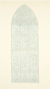 Janela de vidro manchado na extremidade leste do corredor sul da Catedral de Bristol (lápis e aquarela sobre papel) de Joseph Manning