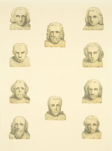 Dez cabeças em friso ao redor da varanda norte de St Mary Redcliffe (aguarela sobre papel) de Joseph Manning