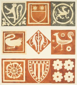 Azulejos na sala da sacristia e várias partes do chão da Catedral de Bristol (aguarela sobre papel) de Joseph Manning