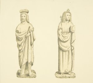Duas figuras em nichos da Torre de Santa Maria Redcliffe (aguarela sobre papel) de Joseph Manning
