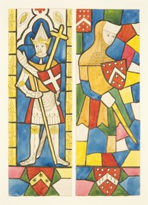 Duas figuras em vitrais de coro na Catedral de Bristol (aguarela sobre papel) de Joseph Manning