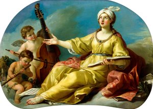 Uma personificação da música, cantando com Putti tocando viol e flauta, 1758
