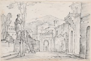 Uma rua romana com Monte Cavo ao longe de Joseph Marie Vien