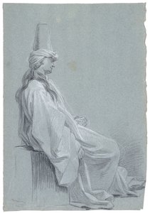 Um jovem sentado em trajes orientais, 1748 (giz sobre papel) de Joseph Marie Vien