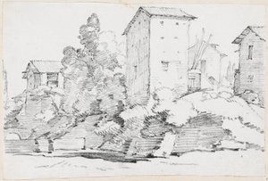 Edifícios agrícolas italianos por um córrego de Joseph Marie Vien