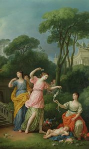 Jovens garotas gregas adornam um Cupido adormecido com flores, 1773