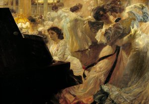 Belle epoque: "White Ball" Noite de jovens mulheres vestidas de dança branca e tocando piano por Joseph Marius Avy (1871-1939) 1903