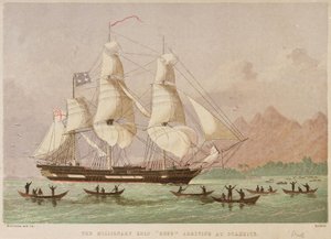 O navio missionário "Duff" chega a Otaheite em 1797 de Joseph Martin Kronheim