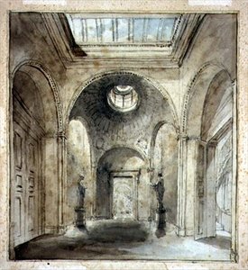 A ante-sala da galeria de esculturas de Sir Francis Chantrey em 30 Belgrave Place desenhada por Sir John Soane (1753-1837) (aguarela e lápis sobre papel) de Joseph Michael Gandy