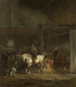 Estábulo de cavalos, c.1830-1840 (óleo sobre painel) de Joseph Moerenhout