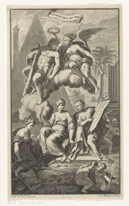 Hércules coroado por Vitória Voyage de C. le brun (título no objeto) Página de rosto para: Cornelis de Bruyn, Voyage au Levant, 1700 de Joseph Mulder
