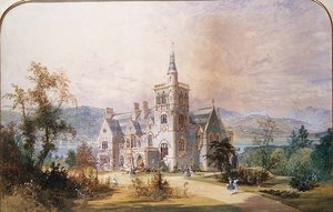 Uma mansão baronial escocesa (aguarela e guache) de Joseph Nash