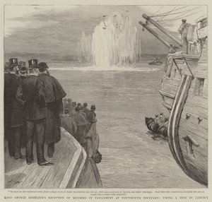 Lord George Hamilton&39;s Reception dos membros do parlamento em Portsmouth Dockyard, disparando uma mina pelo contato