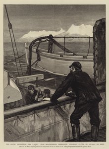 A Expedição Ártica, o Alerta perto de Holsteinborg, Groenlândia, Sternpost Cutter ou Ice-Boat em Skids