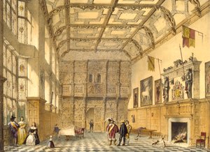 O Grande Salão, Hatfield, Berkshire, 1600, ilustração de &39;Arquitetura da Idade Média&39;, 1838 de Joseph Nash