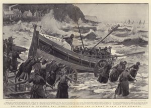 As Heroínas da Baía de Runswick, Mulheres lançando o Bote salva-vidas para salvar seus maridos