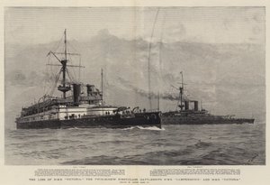 A perda de HMS Victoria, os navios de guerra de primeira classe Twin-Screw HMS Camperdown e HMS Victoria