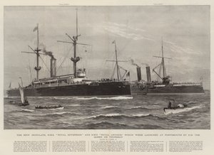 Os Novos Ironclads, o HMS Royal Sovereign e o HMS Royal Arthur que foram lançados em Portsmouth por HM the Queen na quinta-feira