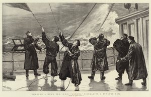 Através de um mar principal, HMS Aurora sinalizando uma vela estranha