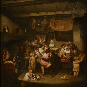 Eccles Wakes : Interior de uma cervejaria (óleo sobre tela) de Joseph Parry