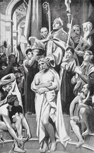 O Batismo de Clóvis (litografia) de Joseph Paul (after) Blanc