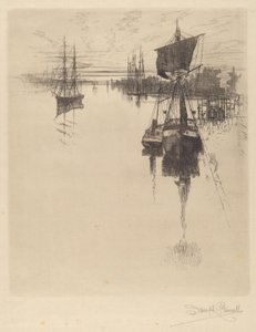 Abaixo de Chestnut St. Bridge, Filadélfia de Joseph Pennell