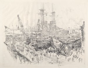 Building Submarine Chasers, 1917. de Joseph Pennell