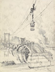 Construindo a ponte, Minneapolis, 1915 de Joseph Pennell
