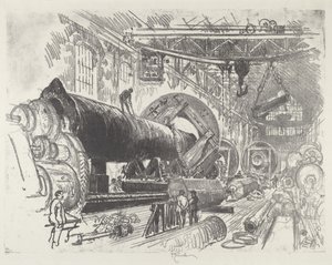 Cutting and Turning a Big Gun, 1916. de Joseph Pennell
