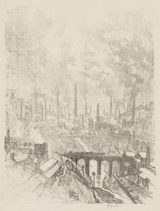 Trabalho de Guerra Inglês: Munitions City, No. 1 de Joseph Pennell
