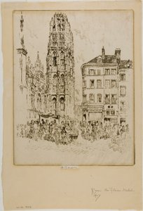 Mercado de flores e torre de manteiga, Rouen de Joseph Pennell