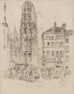 Mercado de Flores e Torre da Manteiga, Rouen, 1907. de Joseph Pennell