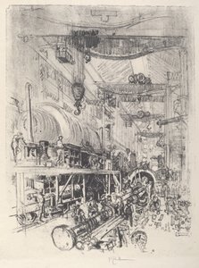 Fazendo um motor de turbina, 1917. de Joseph Pennell