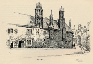Old Charterhouse: Fachada Exterior do Tribunal Washhouse, com o Portal Interno, 1886 de Joseph Pennell