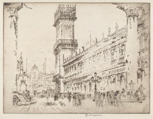 Reconstruindo o Campanário, Veneza, No.II de Joseph Pennell