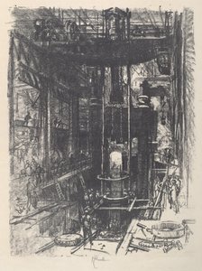 Moldando uma arma de um lingote, 1917. de Joseph Pennell