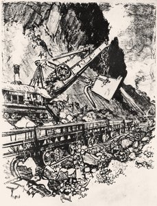 Trabalho com Pá a Vapor: Corte de Culebra, prato XIV do Canal do Panamá por Joseph Pennell, 1912 (carvão sobre papel) de Joseph Pennell