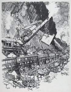 Pá a vapor no corte em Bas Obispo, 1912. de Joseph Pennell