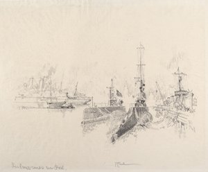 Submarinos no Porto, 1917. de Joseph Pennell