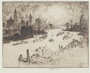 Pôr do sol, da ponte de Williamsburg de Joseph Pennell