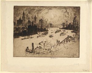 Pôr do sol da ponte de Williamsburg de Joseph Pennell
