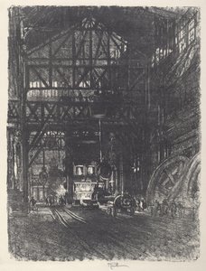 A prensa de placas de armadura, 1917. de Joseph Pennell