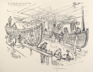 Os construtores de barcos, 1917. de Joseph Pennell