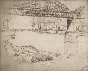 A ponte da cidade, St. Louis, 1919. de Joseph Pennell