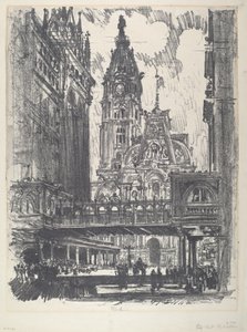 A Câmara Municipal e a ponte sobre a Market Street de Joseph Pennell