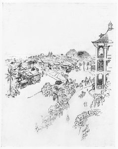 A Cidade do Panamá a partir do Hotel Tivoli, Ancon, de &39;O Canal do Panamá&39; por Joseph Pennell, 1912 (carvão sobre papel) de Joseph Pennell