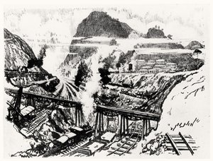 O corte em Paraiso, placa XVI do canal do Panamá por Joseph Pennell, 1912 (carvão vegetal no papel) de Joseph Pennell