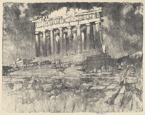 The Facade of the Parthenon, Sunset, 1913. de Joseph Pennell