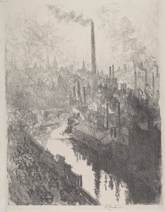 A grande chaminé, o parque de motores de Joseph Pennell