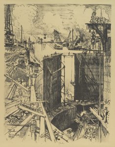 O Portão de Guarda, Gatun Lock, 1912 de Joseph Pennell